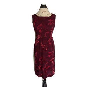 Norton McNaughton Dress Shift Womens Sleeves Red Floral Button Side Slit Casual